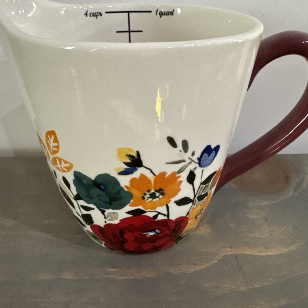 Pioneer Woman Floral 4 Cup 1 Quart Stoneware Love Beyond Measuring Cup Pitcher - Picture 2 of 11